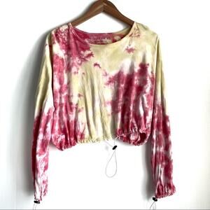 Southern spirit tie dye long sleeve cropped top with drawstring cuffs and hem